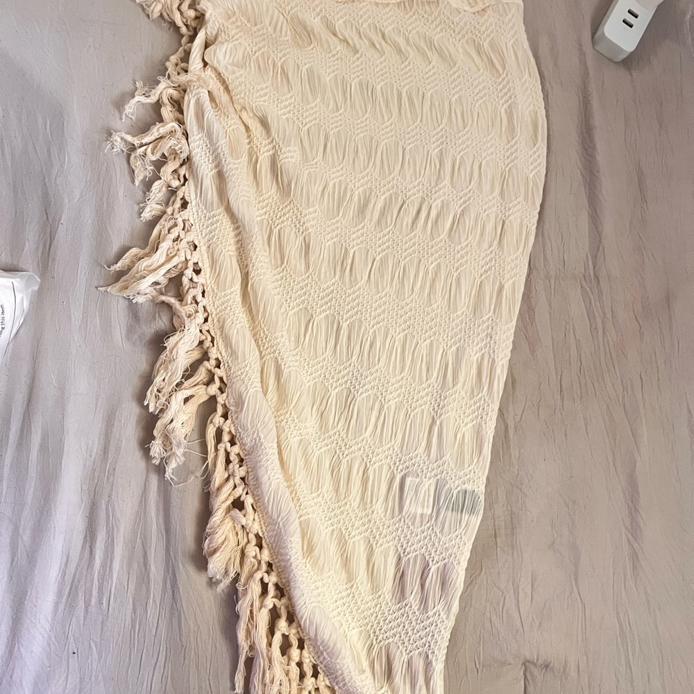 Cream Knit Fringe bikini cover up